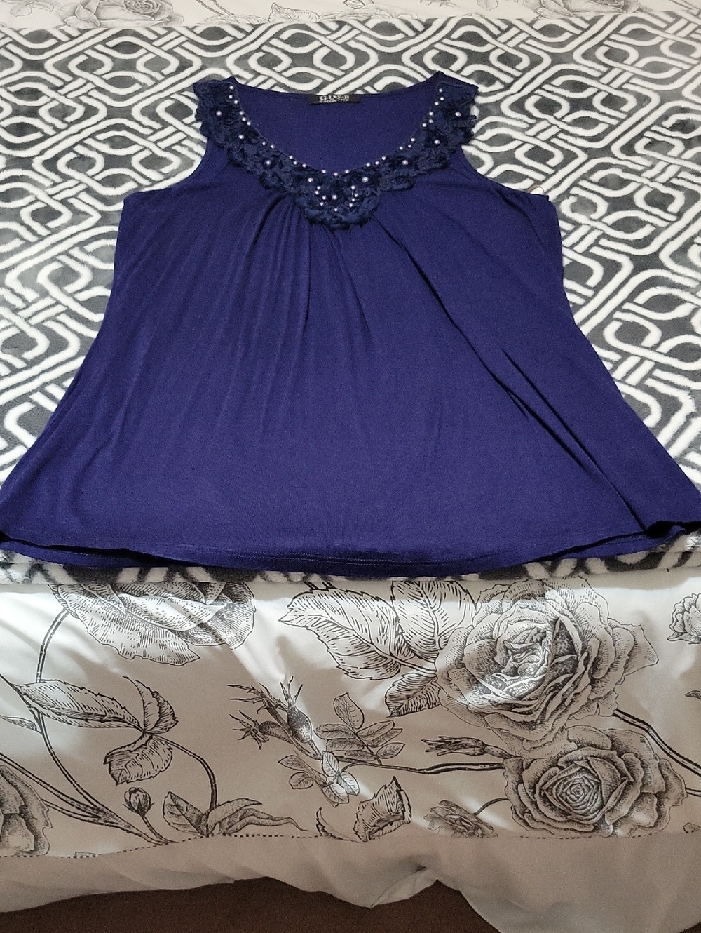 Sleeveless Beaded Navy Women’s Top